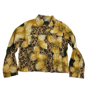 Chicos Floral/Animal Print 100% Linen Button Front Shirt Collared L/S Sz L/12